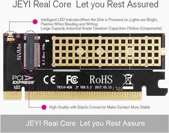 Main image of JEYI Cool Swift M.2 PCIE Adapter for PCIE NVMe SSD with Advanced Heat Sink Solution M.2 SSD NVME (m Key) 2280 2260 2242 2230to PCIE 3.0 x 16 Aluminum Sheet Thermal Conductivity Silicon Wafer Cooling