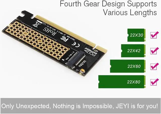 Alt view image 2 of 7 - JEYI Cool Swift M.2 PCIE Adapter for PCIE NVMe SSD with Advanced Heat Sink Solution M.2 SSD NVME (m Key) 2280 2260 2242 2230to PCIE 3.0 x 16 Aluminum Sheet Thermal Conductivity Silicon Wafer Cooling