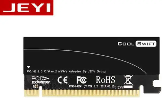 Alt view image 6 of 7 - JEYI Cool Swift M.2 PCIE Adapter for PCIE NVMe SSD with Advanced Heat Sink Solution M.2 SSD NVME (m Key) 2280 2260 2242 2230to PCIE 3.0 x 16 Host Controller Expansion Card Aluminum Sheet Thermal