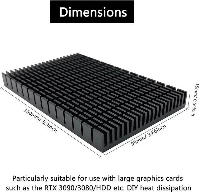 Alt view image 4 of 7 - JVFYI 150x93x15mm Aluminum Heatsink 2-Pack, Black Cooler for GPU Backplate RTX 3090/3080 Ti, PCB & LED Motherboard Cooling
