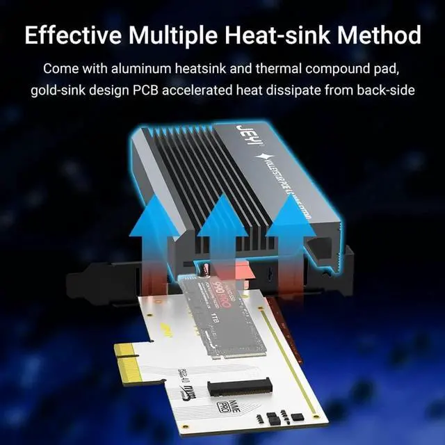 Alt view image 2 of 7 - JEYI VolleyStar-PRO Black Heat Sink Heatsink M.2 NVMe SSD NGFF to PCIE X4 Adapter MKey Port Card PCI-E 3.0 x4 Full Speed RGB LED (Grey)