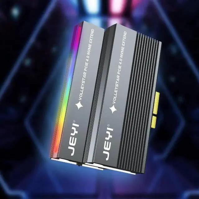 Alt view image 6 of 7 - JEYI VolleyStar-PRO Black Heat Sink Heatsink M.2 NVMe SSD NGFF to PCIE X4 Adapter MKey Port Card PCI-E 3.0 x4 Full Speed RGB LED (Grey)
