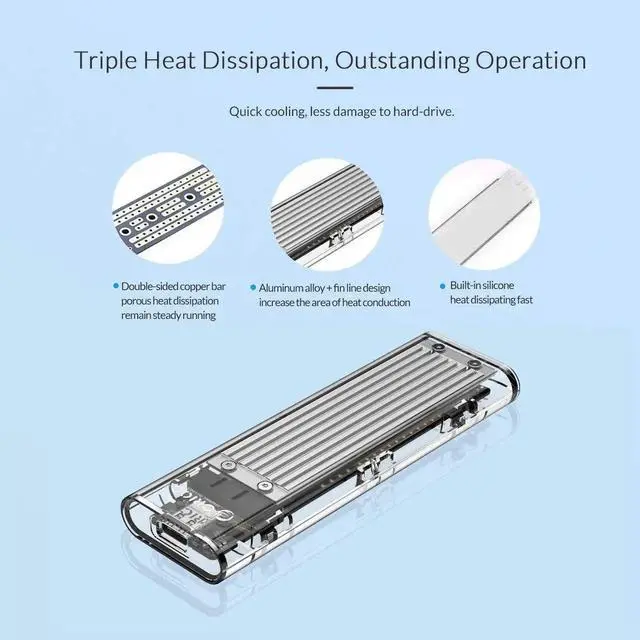 Alt view image 2 of 6 - USB3.1 Type-C to NVMe M.2 Mobile Hard Disk Box 10Gbps M.2 SSD Enclosure M-Key External Case Upgrade Version with USB3.1 Type-A to Type-C & Type-C to Type-C Cable (Silver)