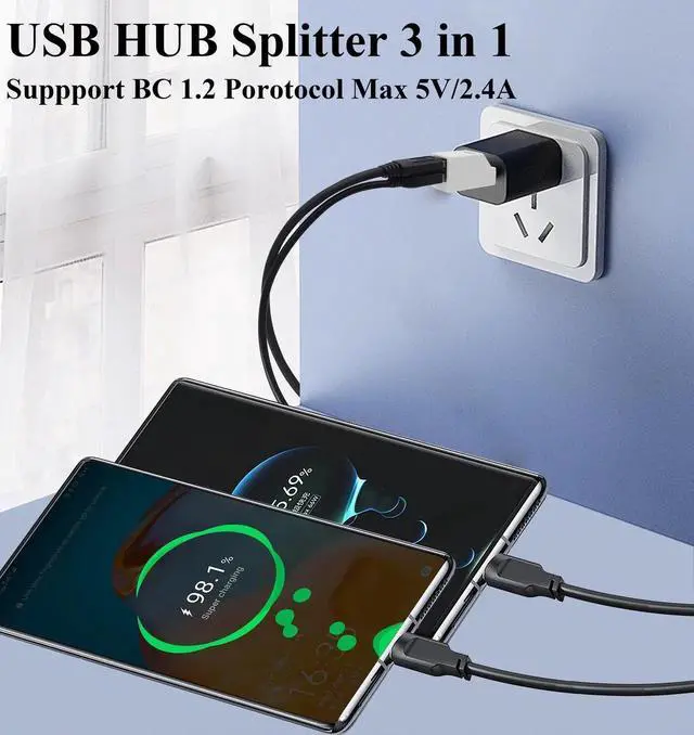 Alt view image 2 of 7 - USB 3.0 Hub Splitter 3-Port Portable USB Expander 1 Male to 2 USB2.0 A + 1 USB-3.0-A Female Charging&Data Transfer Adapters for Laptop,Mice,Car,Mac Pro,iMac,MacBook and More.(2Pack/White)