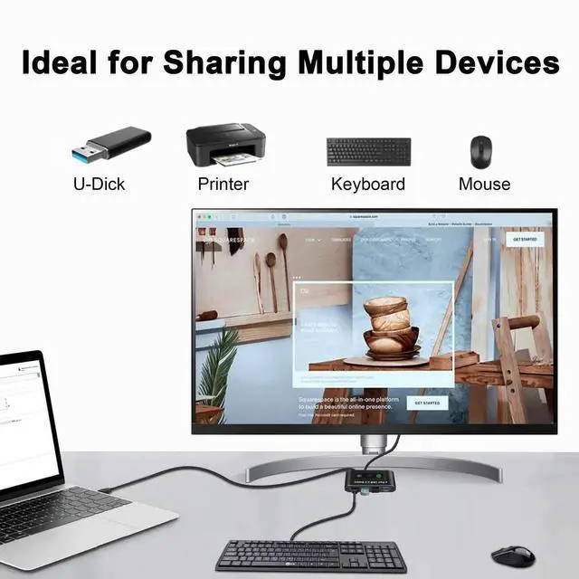 Alt view image 3 of 6 - USB 2.0 Switch, 2 Computers Sharing 4 Devices, USB 2.0 Switcher for Mouse, Keyboard, Printer, Scanner, Flash Drive, Compatible with Windows, Mac, Linux, Chrome OS