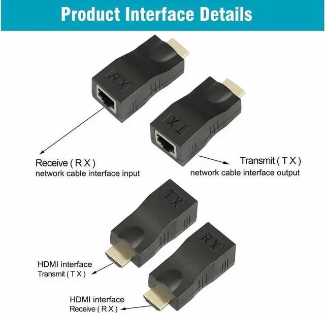 Alt view image 3 of 6 - 4K 1080P HDMI Extender to RJ45 Over Cat 5e/6 Network LAN Ethernet Adapter 2Pcs