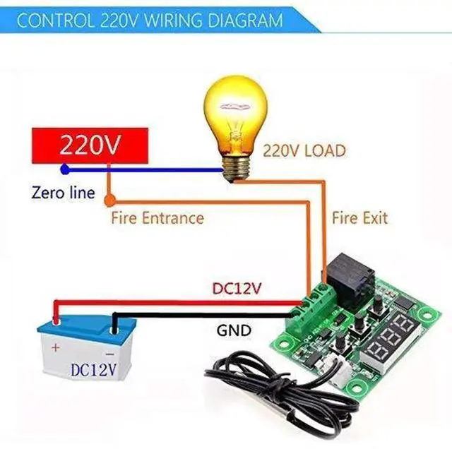 Alt view image 4 of 6 - 2pcs W1209 12V DC Digital Temperature Controller Board Micro Digital Thermostat -50-110°C Electronic Temperature Temp Control Module Switch with 10A One-Channel Relay and Waterproof