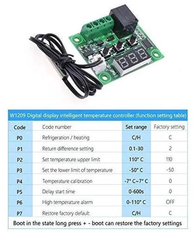 Alt view image 5 of 6 - 2pcs W1209 12V DC Digital Temperature Controller Board Micro Digital Thermostat -50-110°C Electronic Temperature Temp Control Module Switch with 10A One-Channel Relay and Waterproof