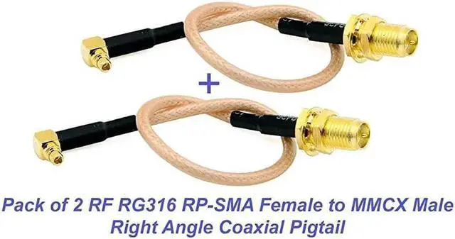 Alt view image 2 of 4 - of 2 RF RG316 Pigtail RP-SMA Female Antenna Connector to MMCX Male Low Loss Coaxial Cable Adapter Right Angle (2.5 inches (6.5 cm))