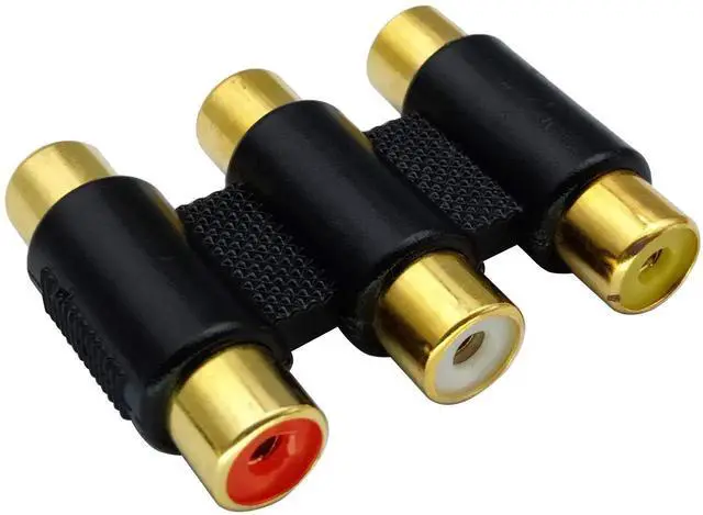 Alt view image 7 of 7 - 5-Pack 3 RCA Female to Female Adapter, Gold Plated, Black