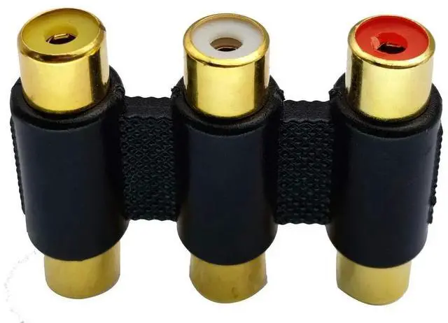 Alt view image 6 of 7 - 5-Pack 3 RCA Female to Female Adapter, Gold Plated, Black