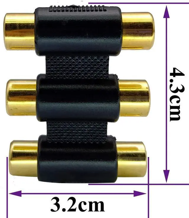 Alt view image 2 of 7 - 5-Pack 3 RCA Female to Female Adapter, Gold Plated, Black