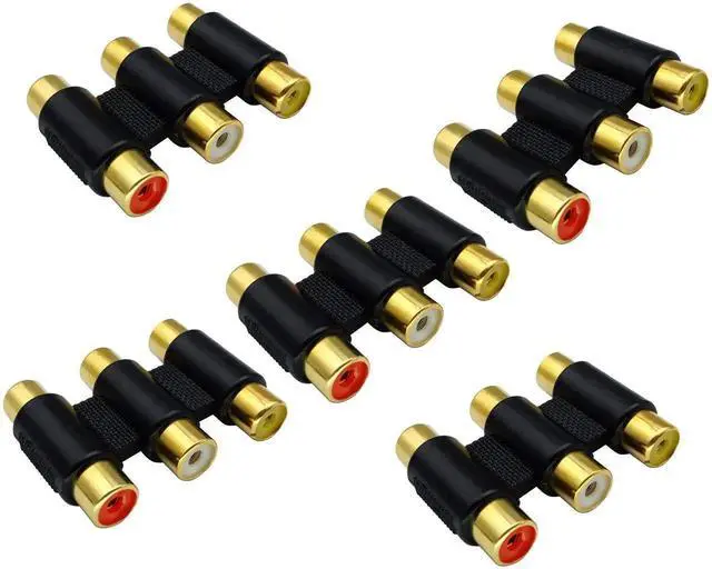 Main image of 5-Pack 3 RCA Female to Female Adapter, Gold Plated, Black