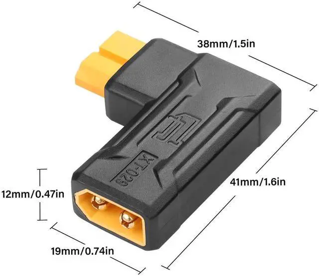 Alt view image 4 of 6 - 2 Pack XT60 Male to Female Connector Adapter 90 Degree XT60 Wireless Adapter for RC FPV Toy Car Plane Drone Battery (90 Degree Male to Female)