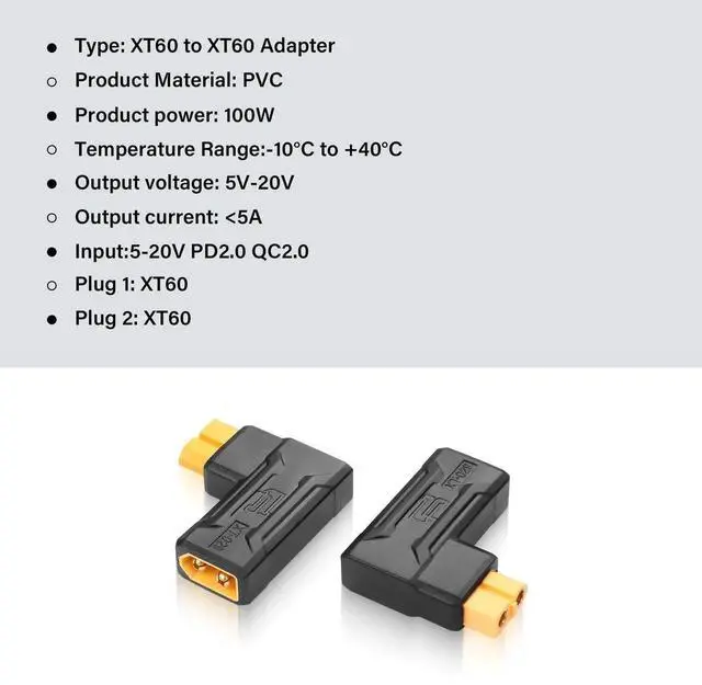 Alt view image 3 of 6 - 2 Pack XT60 Male to Female Connector Adapter 90 Degree XT60 Wireless Adapter for RC FPV Toy Car Plane Drone Battery (90 Degree Male to Female)