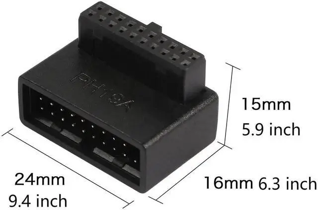 Alt view image 5 of 7 - USB 3.0 90 Degree Motherboard Adapter 19 Pin/20 Pin Male to Female Extension Adapter L Turn Right Angle Socket for Desktop Motherboard (Up Angle PH19A)
