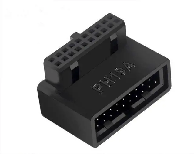 Main image of USB 3.0 90 Degree Motherboard Adapter 19 Pin/20 Pin Male to Female Extension Adapter L Turn Right Angle Socket for Desktop Motherboard (Up Angle PH19A)