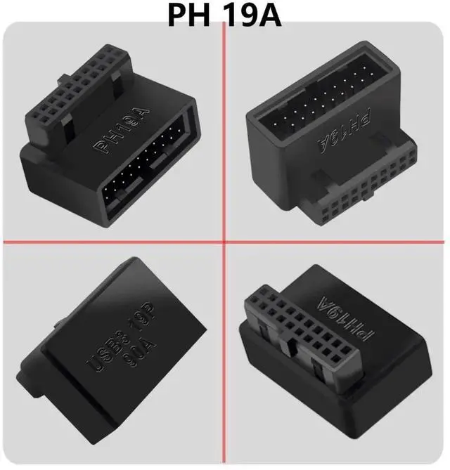 Alt view image 2 of 7 - USB 3.0 90 Degree Motherboard Adapter 19 Pin/20 Pin Male to Female Extension Adapter L Turn Right Angle Socket for Desktop Motherboard (Up Angle PH19A)