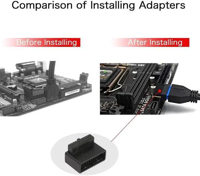 Alt view image 6 of 7 - USB 3.0 90 Degree Motherboard Adapter 19 Pin/20 Pin Male to Female Extension Adapter L Turn Right Angle Socket for Desktop Motherboard (Up Angle PH19A)