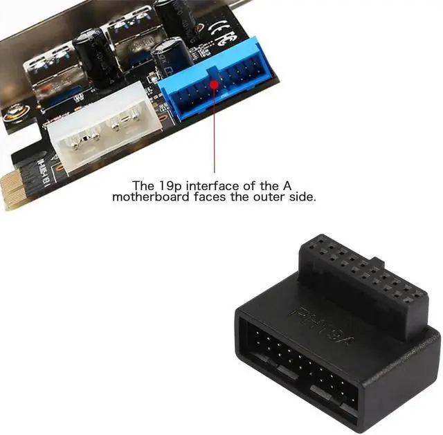 Alt view image 7 of 7 - USB 3.0 90 Degree Motherboard Adapter 19 Pin/20 Pin Male to Female Extension Adapter L Turn Right Angle Socket for Desktop Motherboard (Up Angle PH19A)