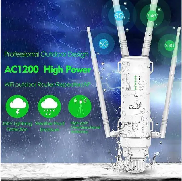 Alt view image 7 of 7 - AC1200 Outdoor WiFi Extender Long Range WiFi Repeater,Dual Band 2.4G&5GHz Weatherproof Outdoor Access Point with PoE Powered and Gigabit Port,Supports Mesh Extender/AP/Repeater Mode