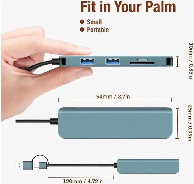 Alt view image 5 of 7 - Aluminum 5 in 1 USB C Hub with 1*USB 3.0, 2* USB2.0, TF/SD Card Reader, Ultra Slim Portable USB Splitter Adapter for Laptop, PS4, Flash Drive, HDD, Xbox, Printer, Mouse, Keyboard