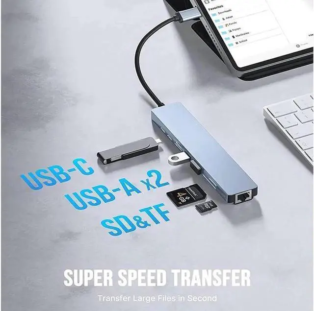 Alt view image 7 of 7 - USB C Hub Docking Station 8 in 1 with USB 3.0&2.0, 4K HDMI, 100W Power Delivery, Ethernet, TF/SD Card Reader Compatible with MacBook/Laptops and More Devices, HDD, Printer, Mouse