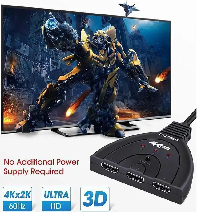 Alt view image 4 of 7 - HDMI Switch 3 Port 4K@60Hz HDMI Switch 3x1 Switch Splitter with Pigtail Cable Supports Full HD 3D 4K TV PS3 TV PS3 1080P 3D Player