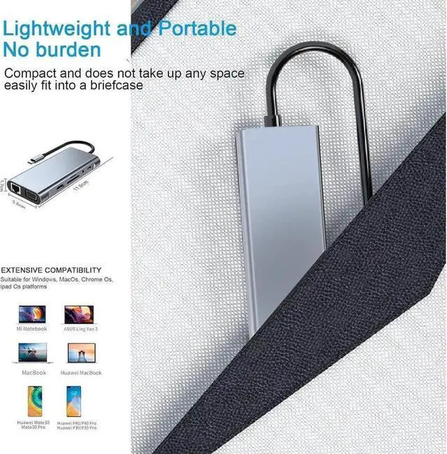 Alt view image 6 of 7 - 11in1 USB C hub,USB hub with USB C Multiport Adapter, USB Splitter with 4K HDMI, VGA, RJ45, USB 3.0, 3*USB 2.0 Ports, 100W USB-C PD, 3.5mm Aux,USB c hub for MacBook/PC/Laptop/Tablet Devices