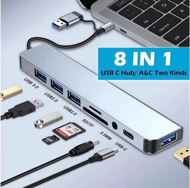 Main image of [Upgrade] USB C & USB Hub with USB 3.0, 2*USB 2.0,TF/SD Card Reader, USB-C Hub for Laptop, 8 in 1 USB 3.0 Hub Compatible with MacBook Pro, iPhone 18, iPad Air, XPS, and More Devices