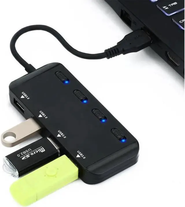 Alt view image 5 of 7 - USB 3.0 Hub Splitter - USB Extender 4 Port USB Ultra Slim Data Hub with Individual Power Switch and LED