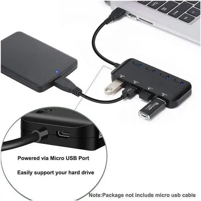 Alt view image 2 of 7 - USB 3.0 Hub Splitter - USB Extender 4 Port USB Ultra Slim Data Hub with Individual Power Switch and LED