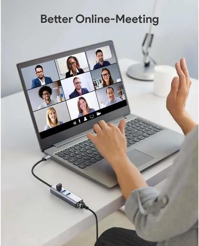 Alt view image 3 of 7 - USB to Ethernet Adapter | 4-in-1 USB-3.0 Hub to Gigabit RJ45 with 3-Port USB 3.0 Network Adapter for MacBooks/ChromeBooks/Surface laptops and USB devices etc