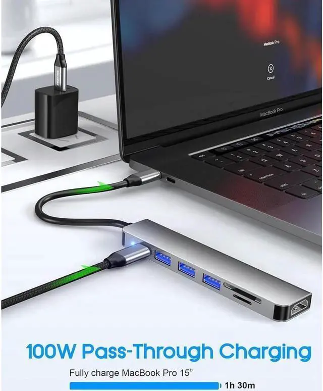 Alt view image 4 of 7 - USB C Hub, USB C Adapter 7 in 1 Multi-port USB C to with 4K HDMI, SD/TF Card Reader, USB C 100W PD, USB 3.0 and 2*USB 2.0, USB C Dock Compatible for MacBook and Type C Devices