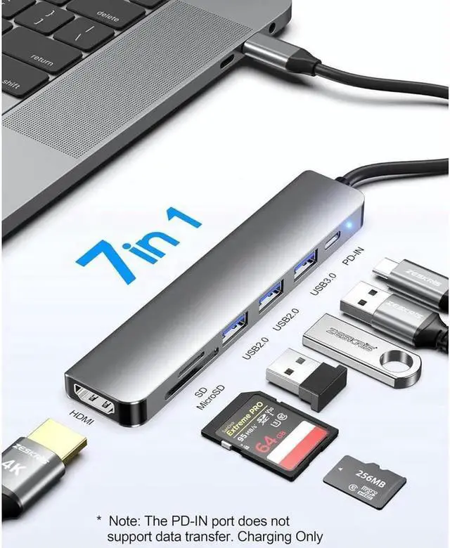 Alt view image 3 of 7 - USB C Hub, USB C Adapter 7 in 1 Multi-port USB C to with 4K HDMI, SD/TF Card Reader, USB C 100W PD, USB 3.0 and 2*USB 2.0, USB C Dock Compatible for MacBook and Type C Devices