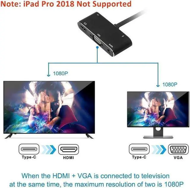 Alt view image 3 of 7 - USB C HDMI VGA Hub, USB-C Type-c to HDMI 3840x2160 4K VGA USB3.0 USB C PD Audio 3.5mm Docking Cable Adapter(Black)