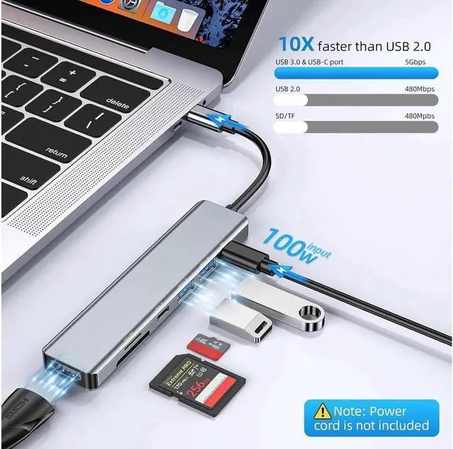 Alt view image 5 of 7 - USB C Hub, 7 in 1 USB C to HDMI Multiport Adapter, 4K HDMI, Power Delivery 100 W, USB 3.0 Port, USB 2.0, USB C , SD/TF Card Reader, USB C Dongle for MacBook Pro/Air, Laptop and USB C Devices