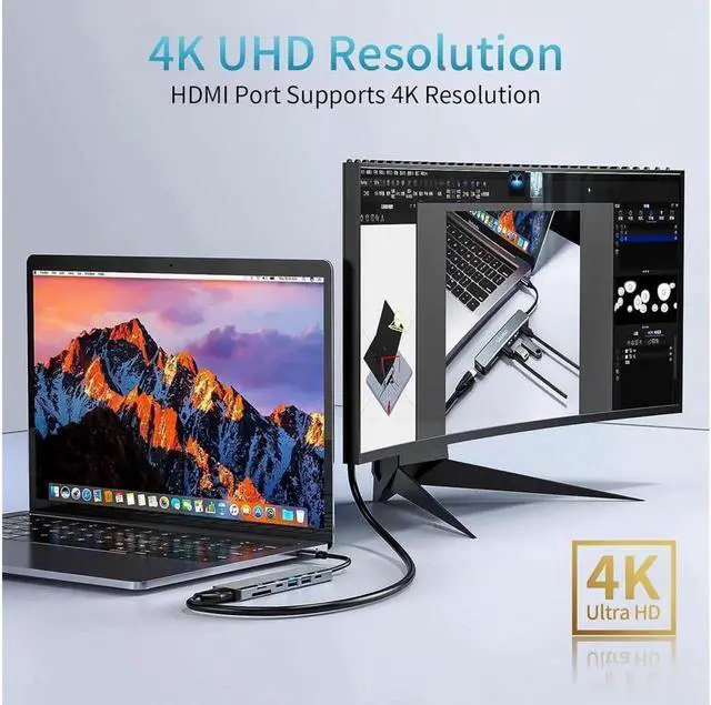 Alt view image 3 of 7 - USB C Hub, 7 in 1 USB C to HDMI Multiport Adapter, 4K HDMI, Power Delivery 100 W, USB 3.0 Port, USB 2.0, USB C , SD/TF Card Reader, USB C Dongle for MacBook Pro/Air, Laptop and USB C Devices