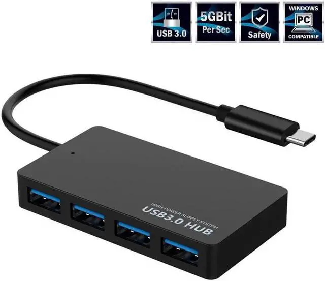 Main image of USB-C Type-C Hub, 4 Port USB 3.0 Hub , Portable Hub for MacBook, Windows, mac OS, Linux, USB Flash Drives, Mobile HDD etc and Other USB-C Type-C Devices (Black)