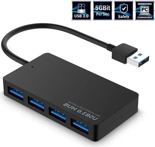 Main image of USB 3.0 Data Hub 4 Ports USB 3.0 Hub, USB Portable Multi-Port Expansion Hub Compatible with MacBook, Windows, mac OS, Linux, USB Flash Drives, Mobile HDD etc, Black
