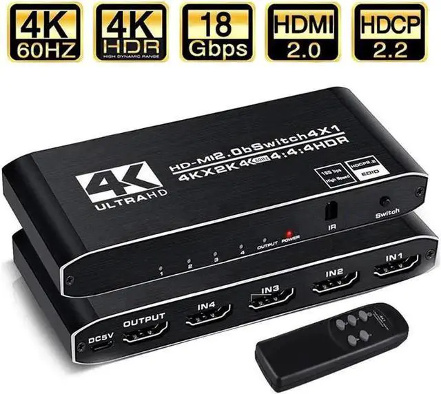 Main image of 4K@60Hz HDMI Switch 4 in 1 Out 4K@60Hz HDMI Splitter with Remote 4 Port HDMI Switcher Selector Support 3D 4K HDR10 HDCP2.2 YUV444/RGB888 for PS5/4/3 Xbox Nintendo Switch Roku TV Fire