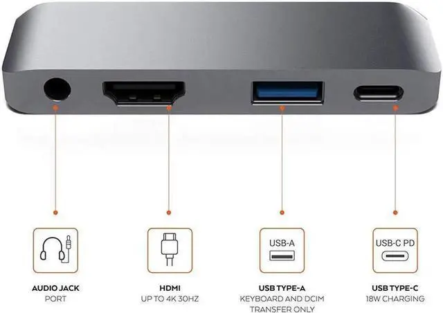 Alt view image 7 of 7 - USB C Hub, 4 in 1 USB C Adapter with 4K USB C to HDMI, PD Charging Port, USB3.0 Port, Audio Jack Port, for 2018 IPad Pro, Microsoft Surface Go, and Other USB C Tablets (Space Gray)