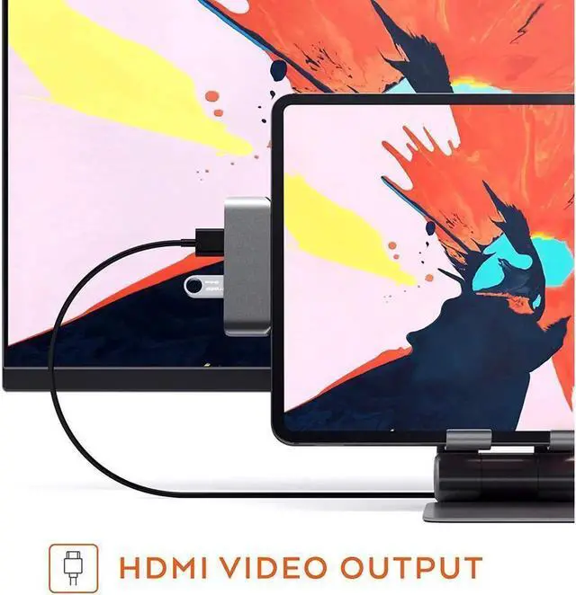 Alt view image 2 of 7 - USB C Hub, 4 in 1 USB C Adapter with 4K USB C to HDMI, PD Charging Port, USB3.0 Port, Audio Jack Port, for 2018 IPad Pro, Microsoft Surface Go, and Other USB C Tablets (Space Gray)