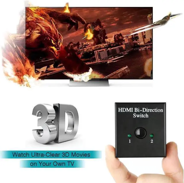 Alt view image 3 of 7 - Hdmi Switch 1x2 4K hdmi Switcher Dual Monitor 2 in 1 Out or 1 in 2 Out HDMI Bi-Directional Switcher 4Kx2K@60HZ Duplicating Video and Audio for Full Ultra HD 1080P 3D