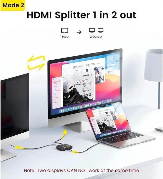 Alt view image 6 of 7 - HDMI Switch 2 in 1 Out 4K@120Hz, 8k Bi-directional HDMI Splitter, 2 Port HDMI Switcher Selector Support 8K YUV 4:4:4/RGB 4:4:4/RGB 8:8:8(Dolby Atmos),Dynamic HDR ,VRR