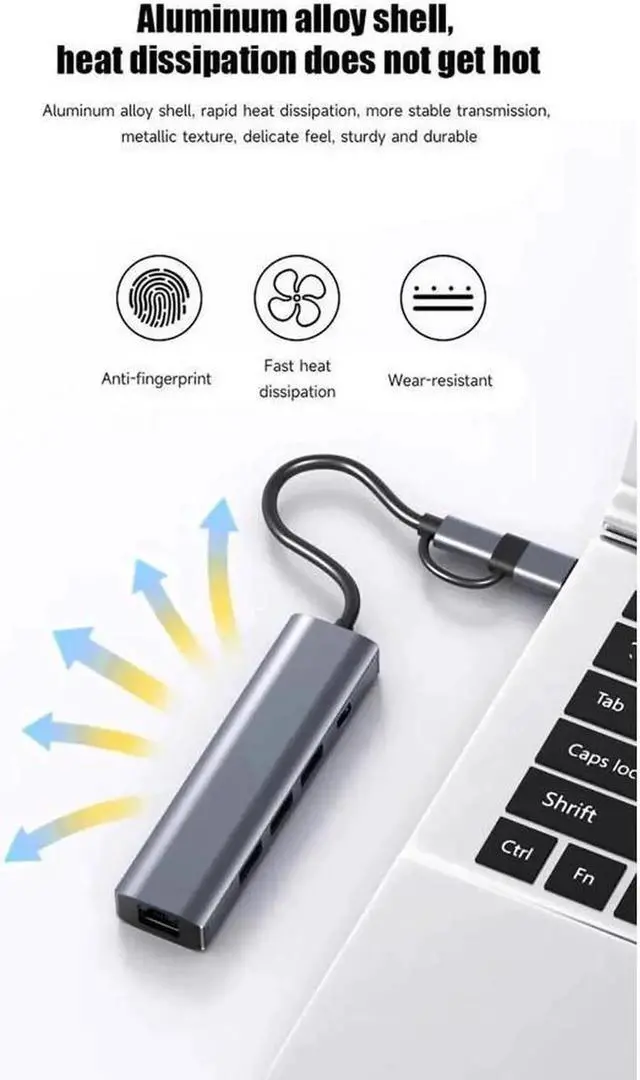Alt view image 6 of 7 - USB Hub, 5-in-1 USB to Network HUB with 3 USB 3.0 Data Transmission, 1 USB C, Gigabit Ethernet Port USB Aluminum Extension for Laptop, iMac, PC, USB Flash Drives etc