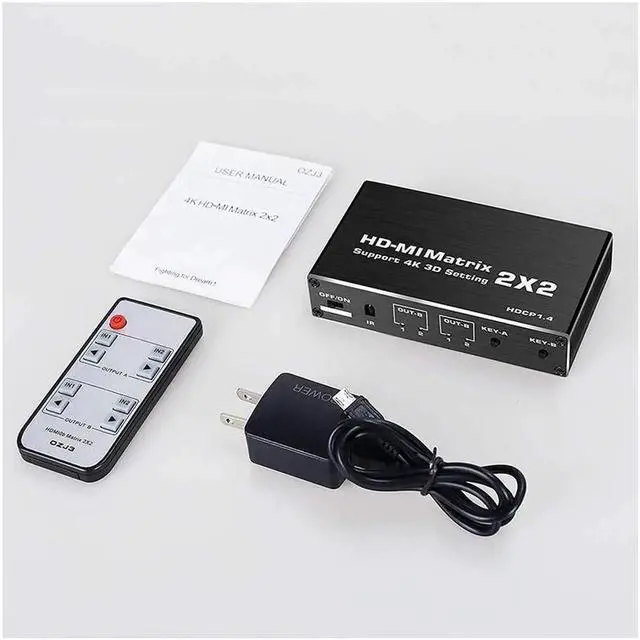Alt view image 5 of 7 - HDMI Matrix 2x2 , 4K HDMI Matrix Switch 2 in 2 Out Switcher Splitter Box with IR Remote Control, Support Ultra 4K HDR,4Kx2K@60Hz, 3D, 1080PHDMI 2.0b, HDCP 1.4,YUV 4:2:0 (OZJ3)