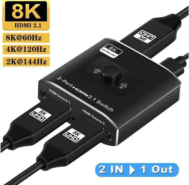 Main image of 8K HDMI Switch HDMI Switcher 2 in 1 Out, HDMI 2.1 Switch Support 8K@60hz and 4K@120hz, Compatible with Xbox X, PS5, Blu-Ray Player, 8K UHD TV, Monitor and Projector (OZ8Q2)