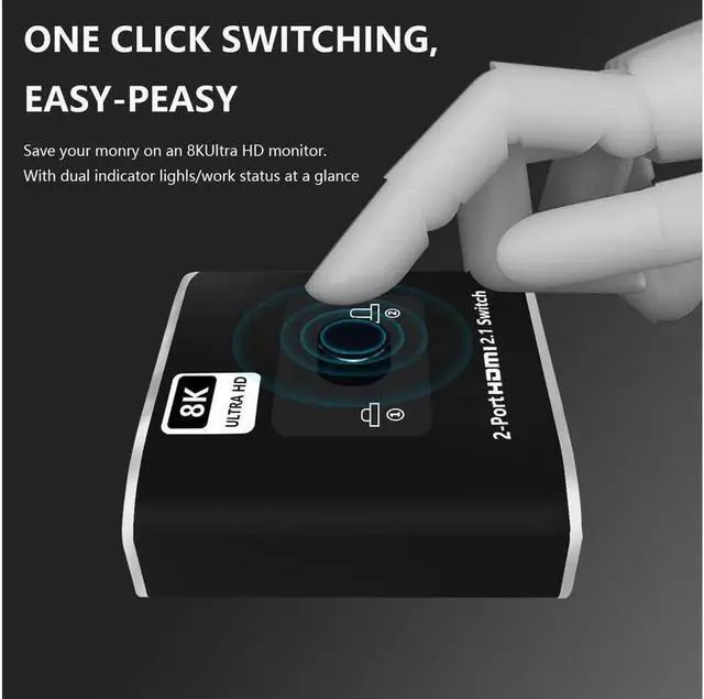Alt view image 3 of 7 - 8K HDMI Switch HDMI Switcher 2 in 1 Out, HDMI 2.1 Switch Support 8K@60hz and 4K@120hz, Compatible with Xbox X, PS5, Blu-Ray Player, 8K UHD TV, Monitor and Projector (OZ8Q2)