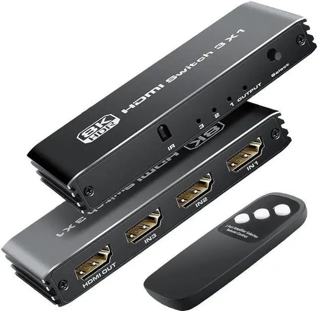Main image of HDMI 2.1 Switch 4K 120Hz HDMI Switcher 3 in 1 Out with IR Remote 3 Port 8K 60Hz Auto HDMI Selector Slim Hub 48Gbps Compatible with Xbox Series X, PS4 Pro, PS5, UHD TV, Monitor, Projector
